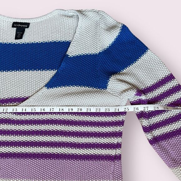 Lane Bryant Ivory Blue Purple Stripe V Neck Cotton Sweater Woman's Plus 22 24 3X - Picture 9 of 11